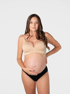 Hot Milk leakproof wirefree nursing bra in bamboo lace, T-shirt style, in Frappe color with soft, comfortable fabric and supportive fit.
