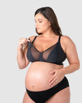 Black Flawless Full Cup Plunge Nursing Bra by HOT MILK, featuring supportive cups and adjustable straps for comfortable breastfeeding.
