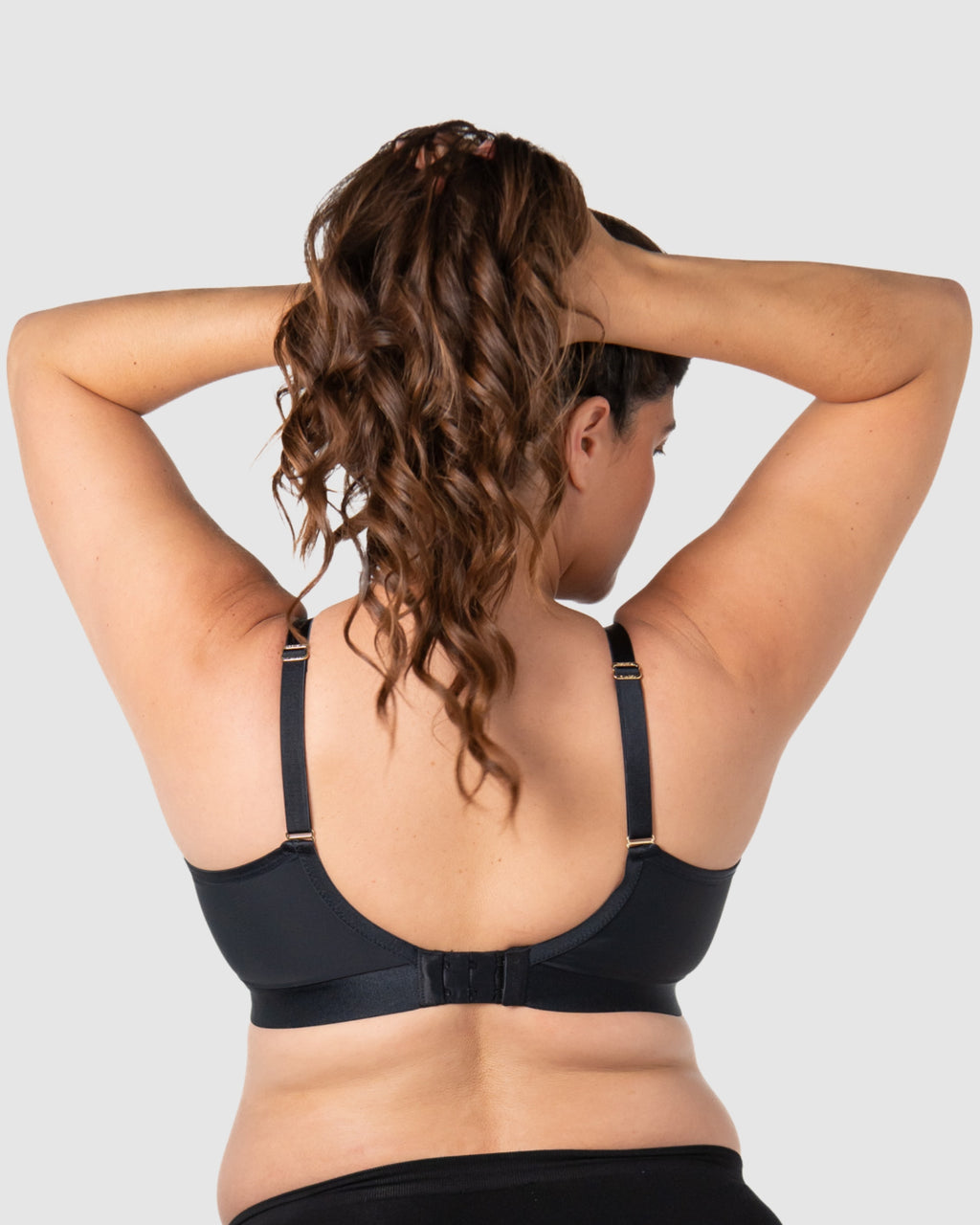 Black Flawless Full Cup Plunge Nursing Bra by HOT MILK, showing the back design and supportive fit.