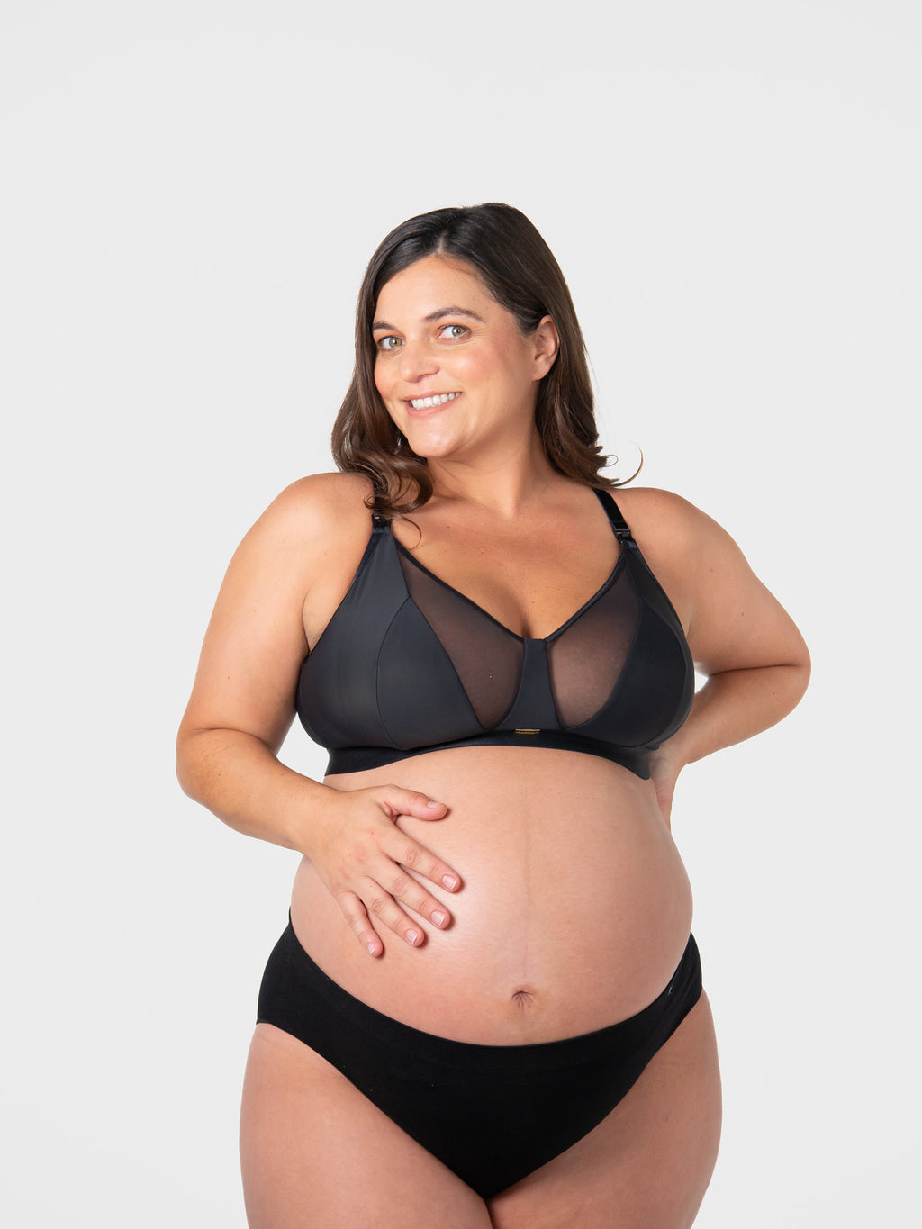 Black Flawless Full Cup Plunge Nursing Bra by HOT MILK, featuring supportive cups and adjustable straps for comfortable breastfeeding.
