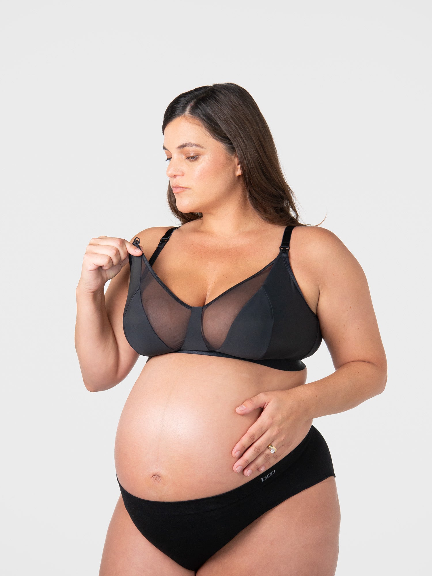 Black Flawless Full Cup Plunge Nursing Bra by HOT MILK, featuring supportive full coverage cups and adjustable straps.
