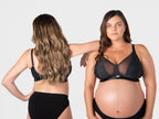 Black Flawless Full Cup Plunge Nursing Bra by HOT MILK, featuring comfortable supportive design with lace details.