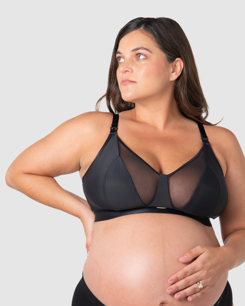 Black Flawless Full Cup Plunge Nursing Bra by HOT MILK, showing front view with supportive cups and soft fabric.