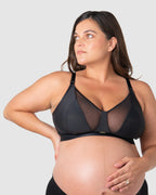 Black Flawless Full Cup Plunge Nursing Bra by HOT MILK, showing front view with supportive cups and soft fabric.