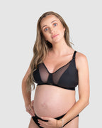Black Hot Milk Flawless Full Cup Plunge Nursing Bra with supportive cups and adjustable straps, designed for comfort and ease of nursing.