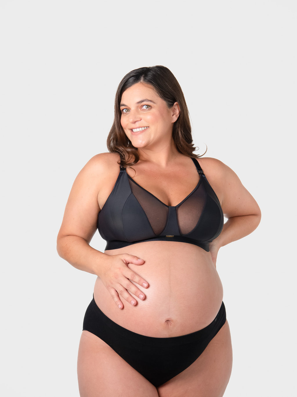 Black Flawless Full Cup Plunge Nursing Bra by HOT MILK, featuring smooth fabric and supportive design for nursing comfort.