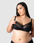 Black Lunar Eclipse wirefree maternity nursing bra by HOT MILK featuring soft fabric and supportive design for nursing moms.