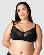 Black Lunar Eclipse wirefree maternity nursing bra by HOT MILK, showing soft fabric and adjustable straps for comfortable support.