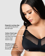 Black Lunar Eclipse wirefree maternity nursing bra by HOT MILK, featuring soft fabric and adjustable straps for comfort and support.