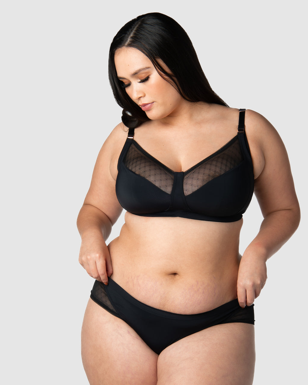 Black Lunar Eclipse wirefree maternity nursing bra by HOT MILK, featuring soft fabric and convenient nursing clips.