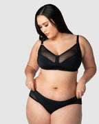 Black Lunar Eclipse wirefree maternity nursing bra by HOT MILK, featuring soft fabric and convenient nursing clips.
