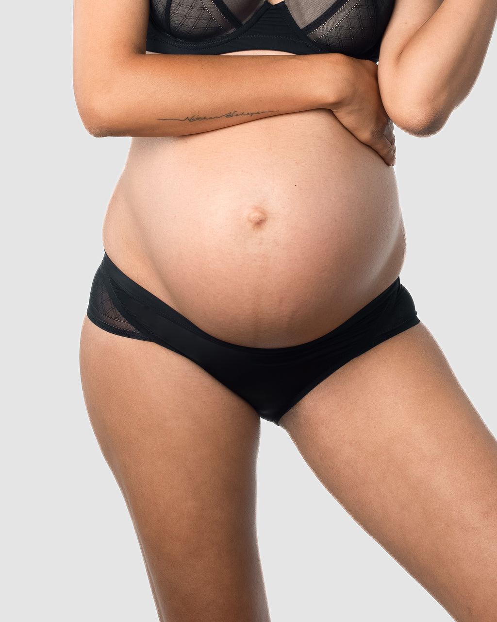 Black Lunar Eclipse Lace Maternity Briefs by HOT MILK, showing detailed lace design and comfortable fit for expectant mothers.