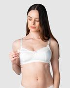 Ivory Show Off maternity bra by HOT MILK, featuring soft fabric, supportive design, and adjustable straps for comfort.