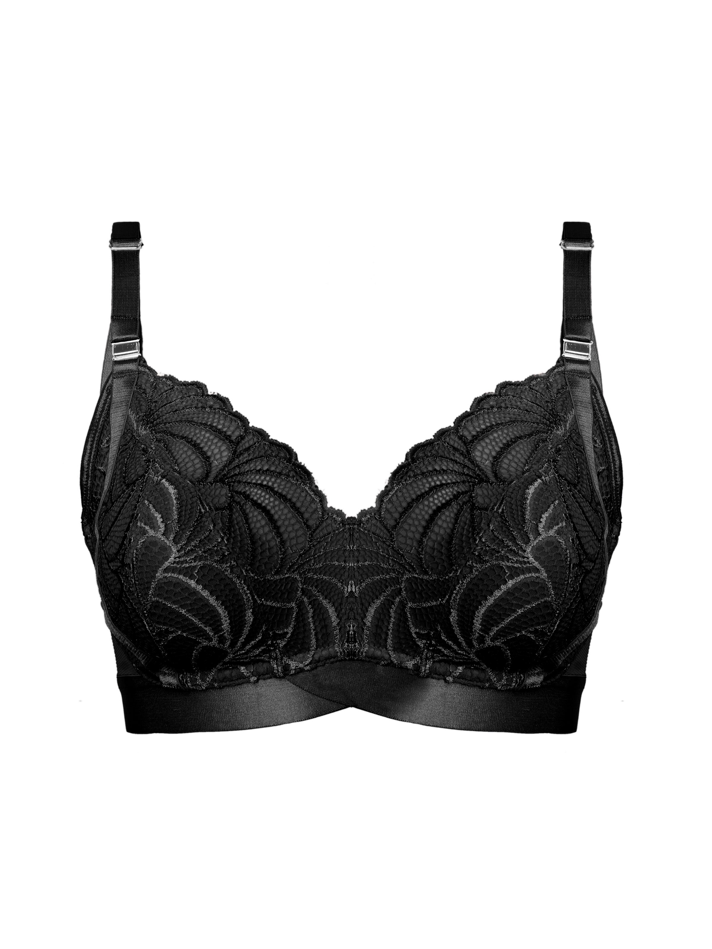 Black Warrior 2.0 Flexfit bra by HOT MILK, featuring soft cups and adjustable straps, shown on a mannequin.
