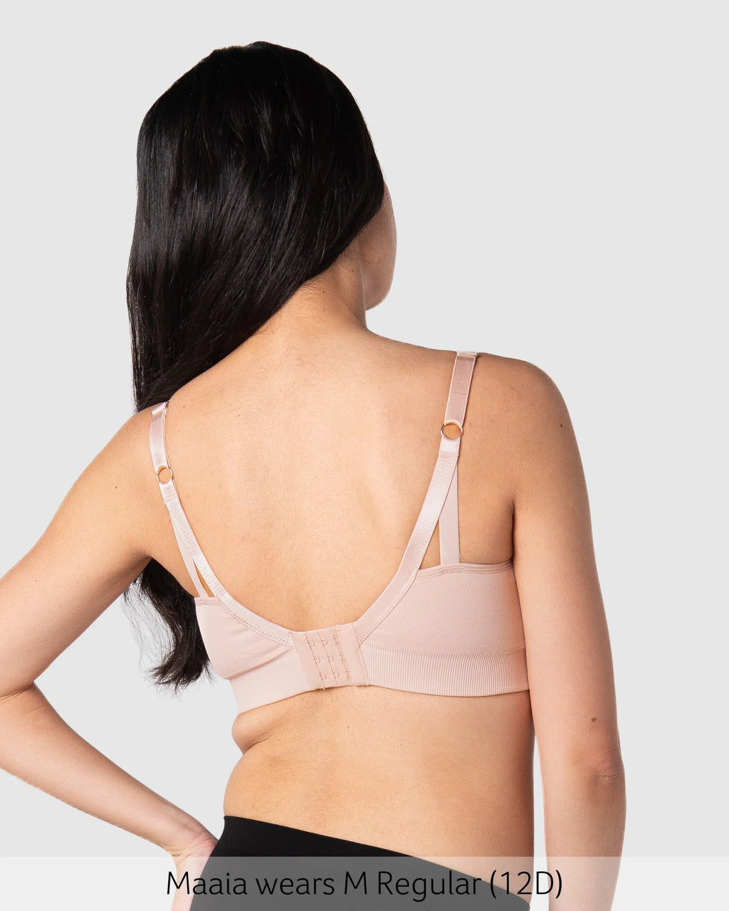 Back view of HOT MILK My Necessity 2.0 FlexFit Nursing Bra in Ballet Pink, showcasing soft fabric and supportive design.