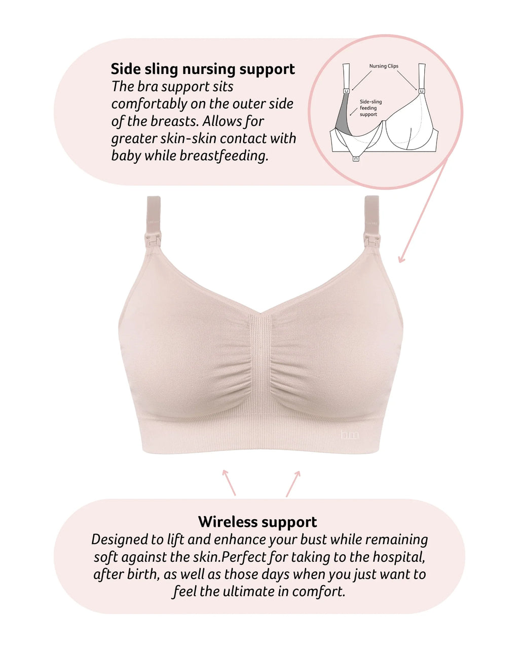 Hot Milk My Necessity 2.0 FlexFit nursing bra in ballet pink, featuring soft fabric and adjustable straps for comfortable breastfeeding support.
