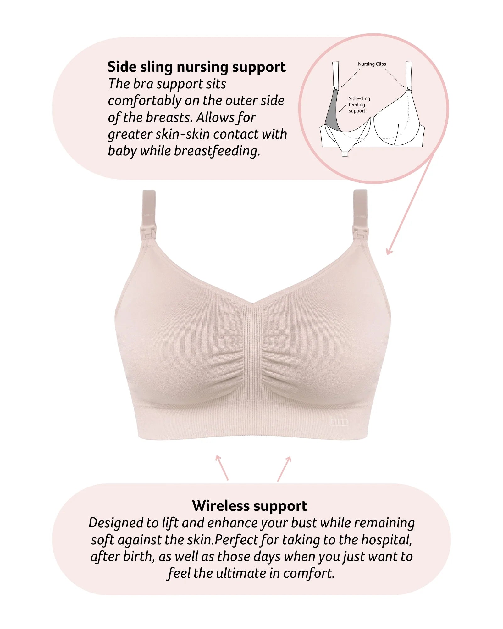 Hot Milk My Necessity 2.0 FlexFit nursing bra in ballet pink, featuring soft fabric and adjustable straps for comfortable breastfeeding support.