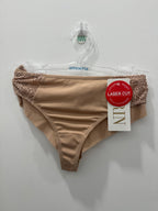 Beige GISELE G-String underwear by CORIN, shown on white background, highlighting its minimal design and comfortable fit.