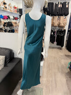 Essence Lucy long nightie satin slip in alpine color, featuring smooth fabric and elegant design, displayed on a hanger.