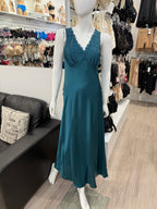 Elegant satin slip nightie in alpine color from Essence's Lucy Long Nightie Satin collection, featuring a smooth, flowing design.