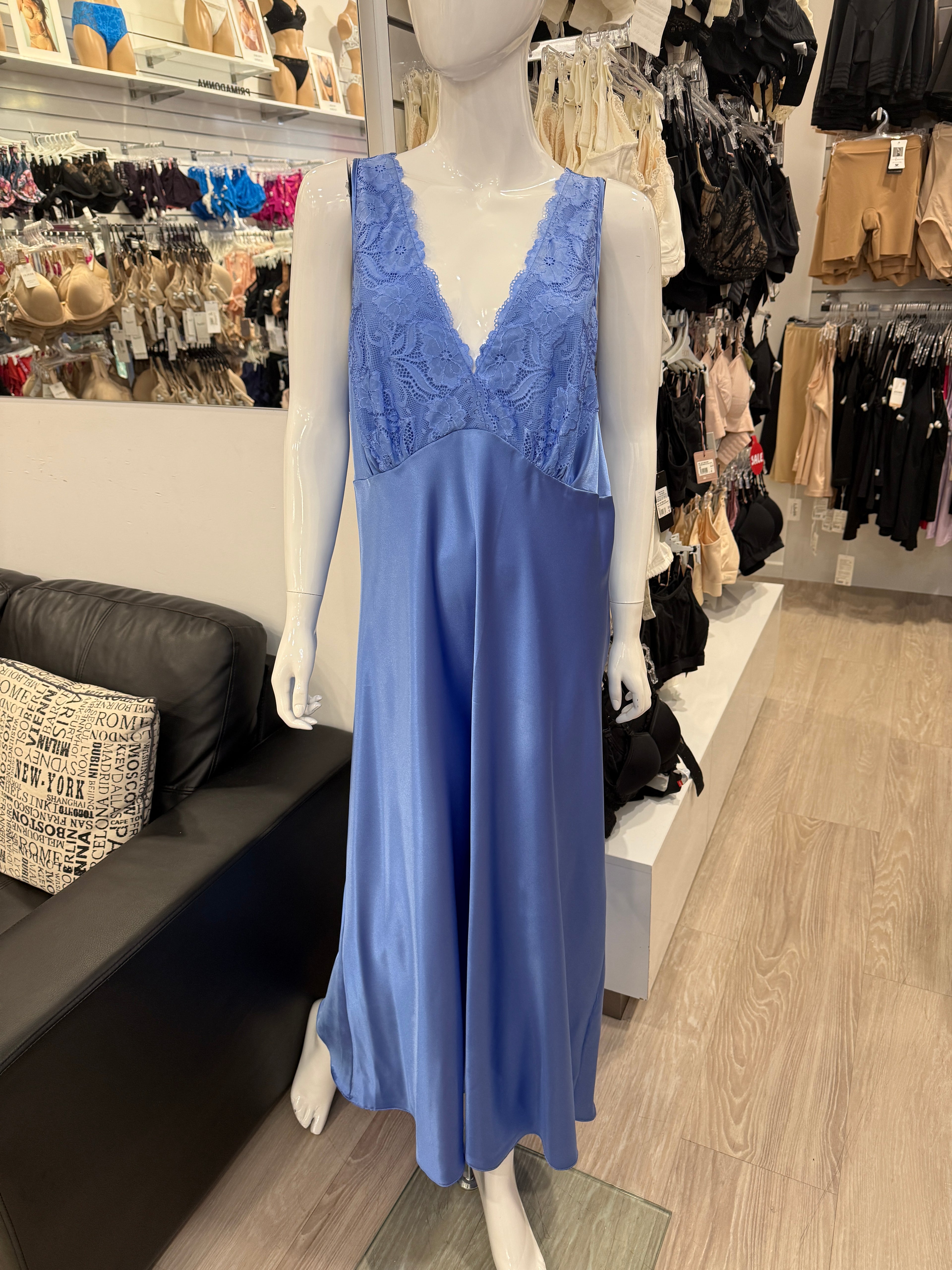 Long lace nightgown from Essence featuring stretch fabric, elegant sleepwear designed for comfort and style.