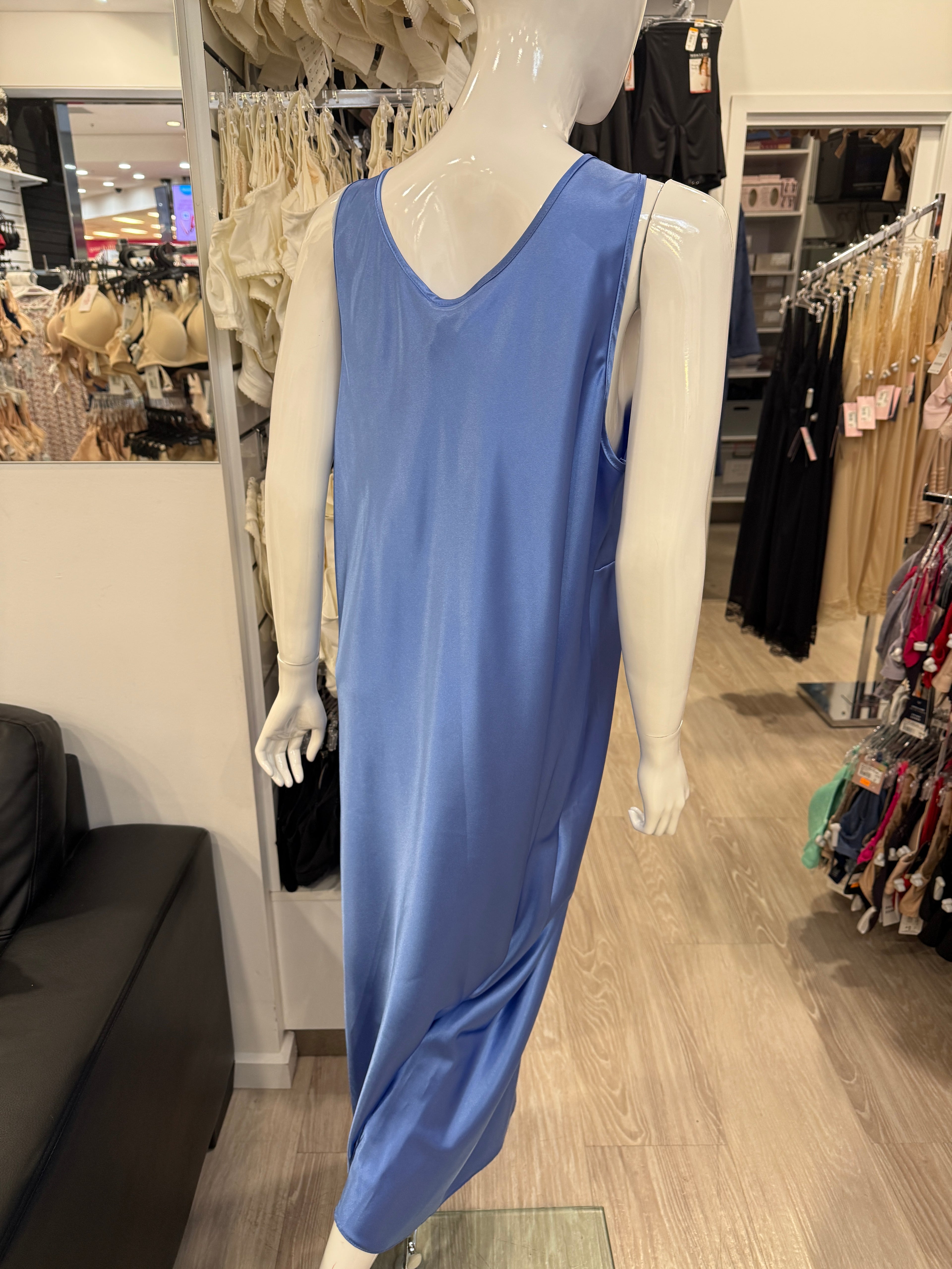 Essence long lace nightgown, elegant sleepwear with stretch fabric and delicate lace details, shown on a model.