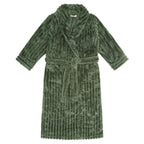 Magnolia olive shawl collar jacquard fleece dressing gown, cozy sleepwear with luxurious textured fabric.