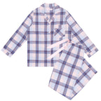 Magnolia Blue Horizon flannelette cotton sleepwear pyjama set with long sleeves and matching pants on a model