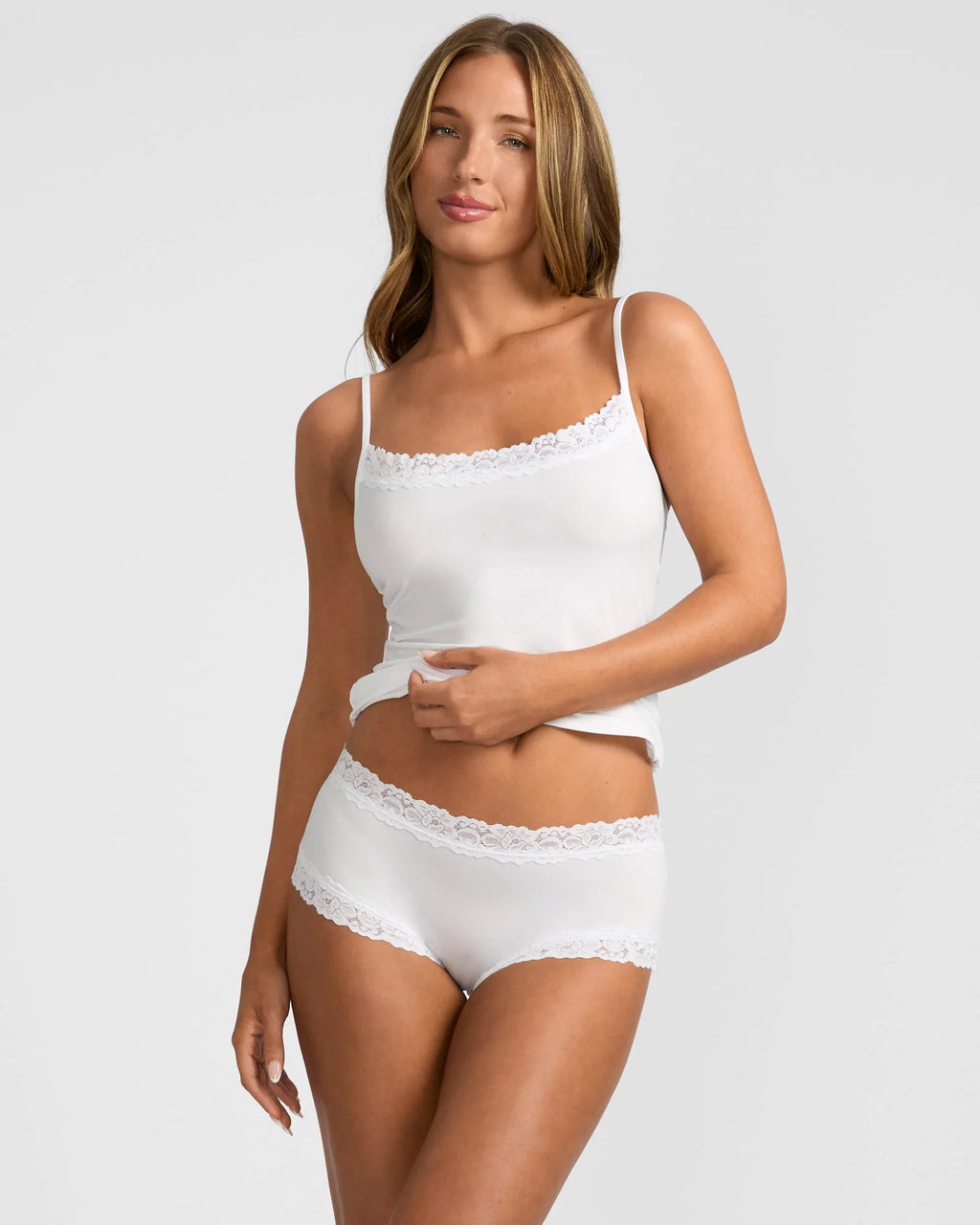 Jockey Classic Parisienne Smooth Boyleg underwear in white, soft cotton fabric, feminine fit, and seamless design.