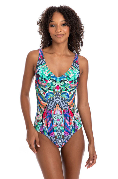 Delray Mesh High Neck One Piece (Blue)