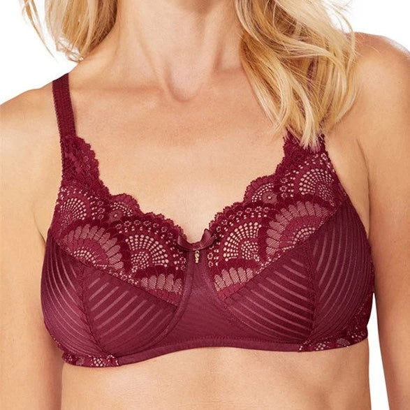 Red Karolina wire-free bra by AMOENA with soft fabric, supportive design, and seamless cups, displayed from the front.