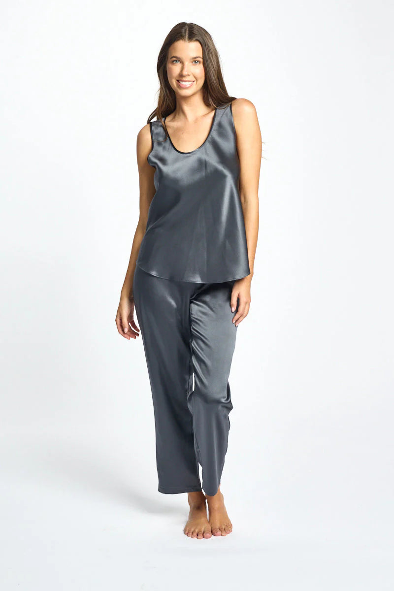 Love and Lustre Mono Silk Cami lingerie in Monument color, featuring smooth silk fabric and delicate straps.
