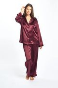 Mulberry silk piped pajama set by LOVE AND LUSTRE featuring a comfortable sleepwear design with contrasting piping details.