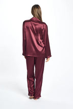 Mulberry silk piped pajama set by Love and Lustre, featuring soft sleepwear with contrasting piping details.