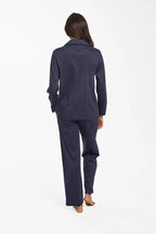 Navy Supima cotton piped sleepwear top from Love and Lustre with contrasting piping details and a relaxed fit.
