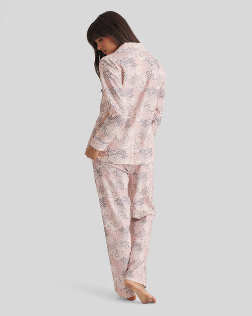 Love and Lustre brushed cotton pajama set with a rosewater garden floral print, featuring a relaxed sleepwear design.