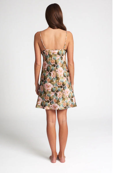 Rosea pink floral silk V-neck chemise with adjustable straps by Love and Lustre