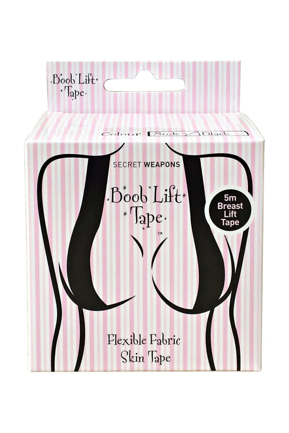 Secret Weapons boob lift tape accessory shown on large breasts, providing support and shaping for a natural look.