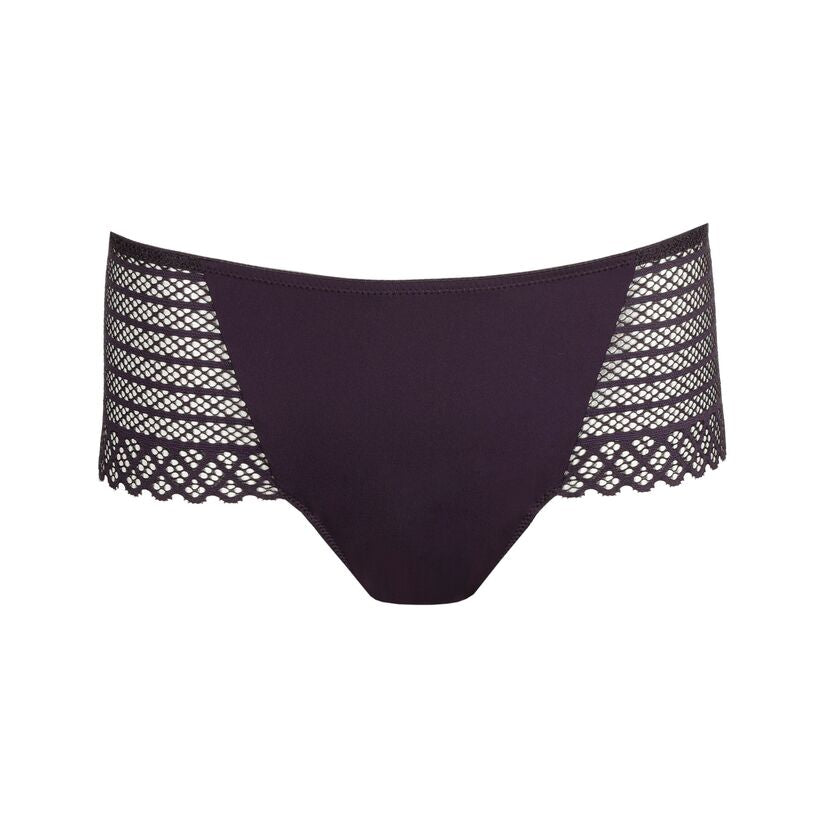 Amethyst purple PRIMADONNA Twist East End stretch lace hot pants underwear with intricate lace details and a flattering fit.