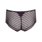 Primadonna Twist East End Stretch Lace Hot Pants in amethyst purple, showcasing delicate lace underwear with a fitted design.