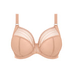 ELOMI Matilda Plunge Cafe Au Lait bra with cutout detail, wireless design, and soft fabric in nude tone.
