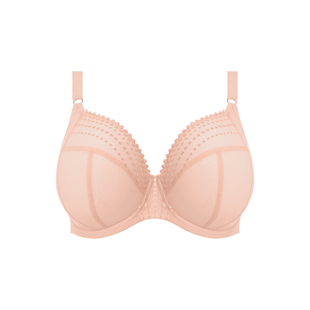 ELOMI Matilda underwire plunge bra in pearl blush, featuring cutout design and smooth fabric for a stylish, supportive fit.