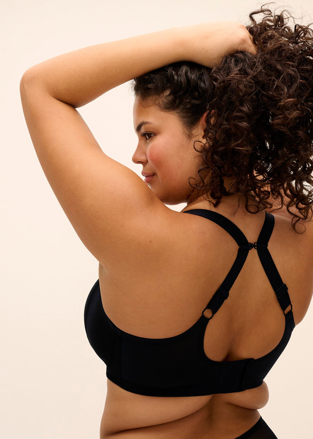 ELOMI Matilda Black plunge side support bra with smooth fabric and underwire, designed for comfortable fit and support