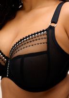 Black Matilda plunge side support bra by ELOMI featuring smooth cups and adjustable straps, designed for comfort and style.