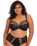 ELOMI Matilda black plunge side support bra with underwire, featuring smooth fabric and full coverage for comfortable fit.