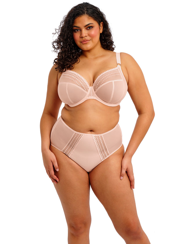 ELOMI Matilda underwire plunge bra in pearl blush with smooth cups and delicate straps, designed for support and elegance.