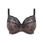 ELOMI Morgan Ebony stretch banded bra with cutout design, soft black fabric, and supportive fit.