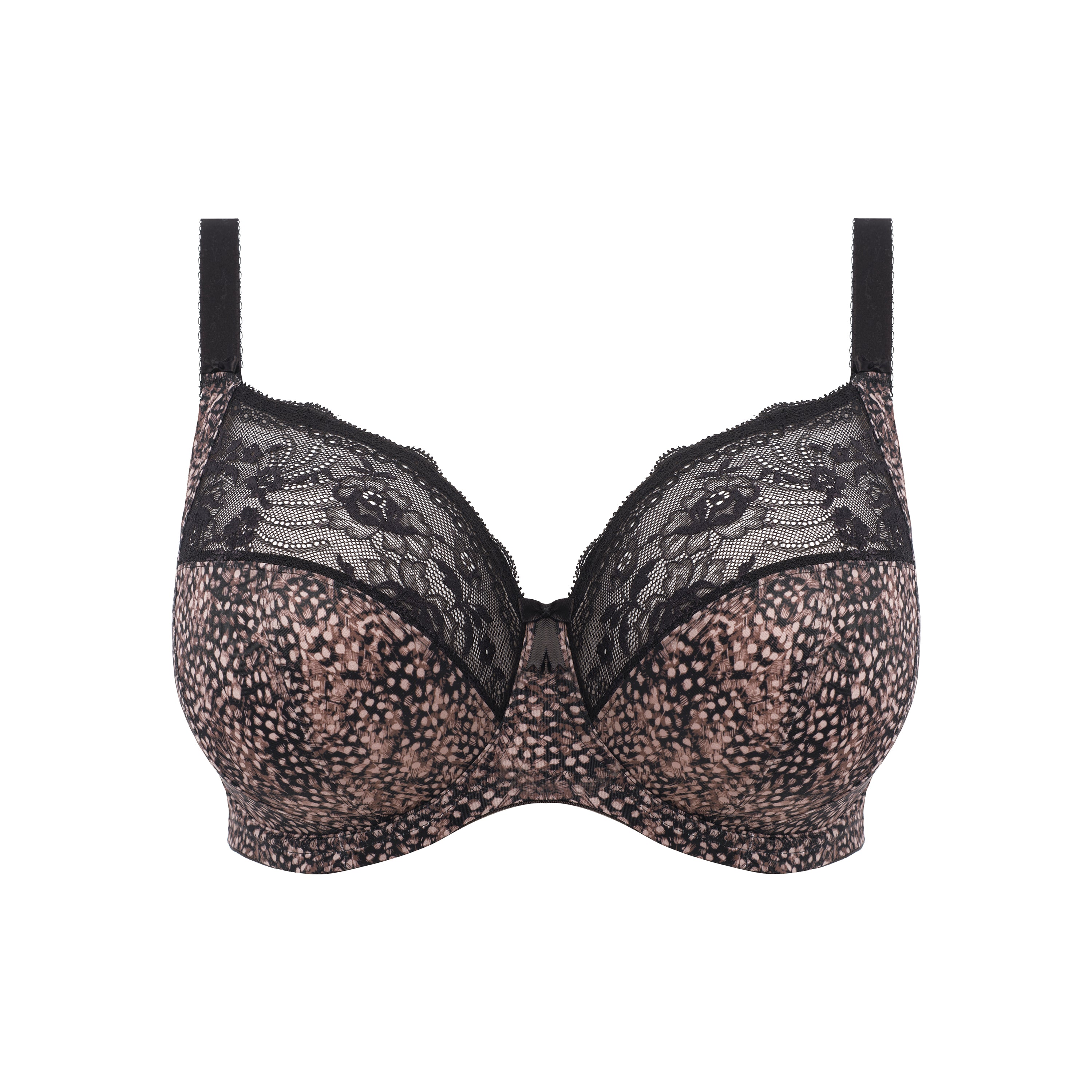 ELOMI Morgan Ebony stretch banded bra with cutout design, soft black fabric, and supportive fit.
