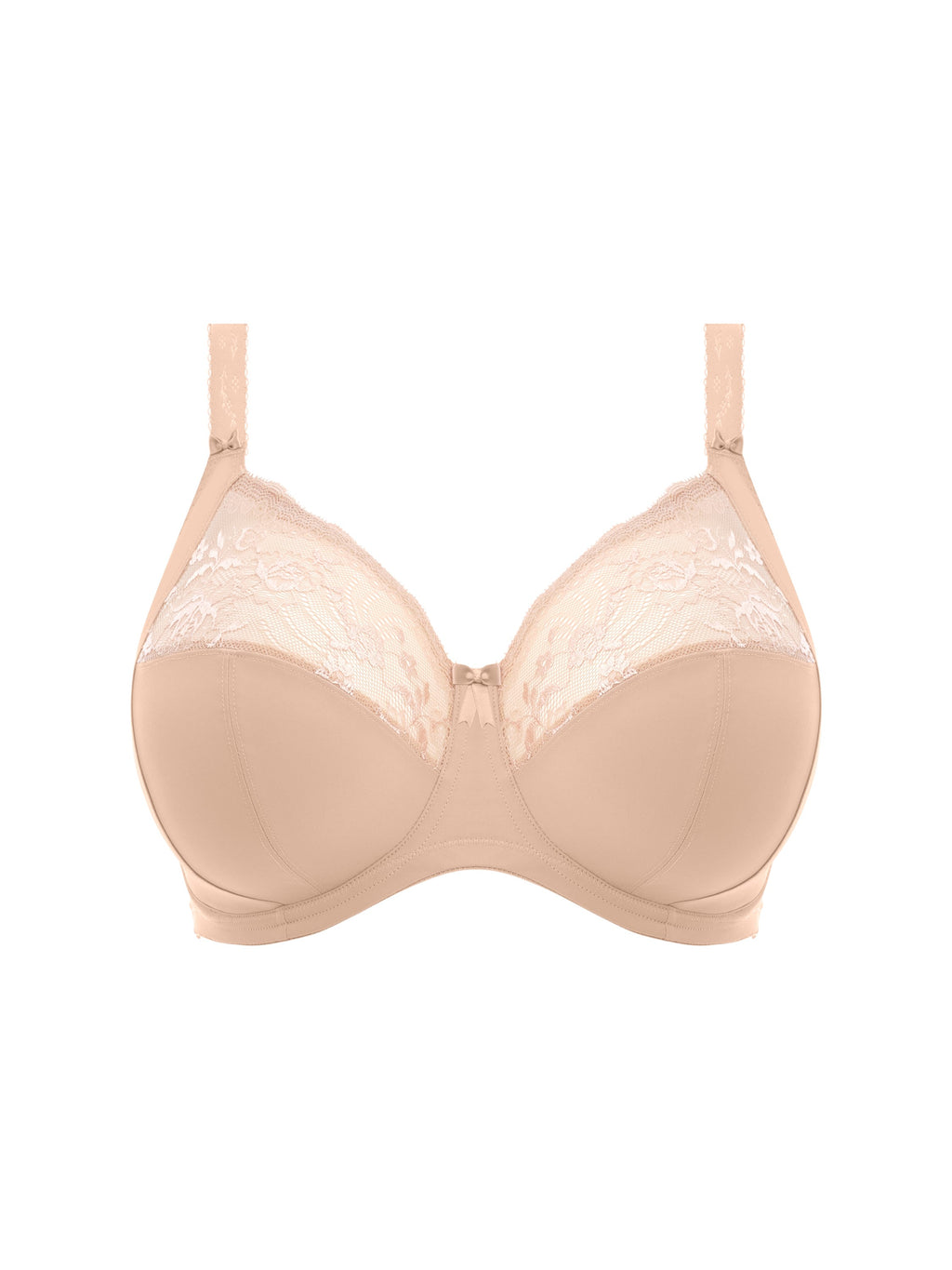 ELOMI Morgan Stretch Banded Bra in Sahara Nude, featuring a comfortable band and cutout design, displayed on a mannequin.
