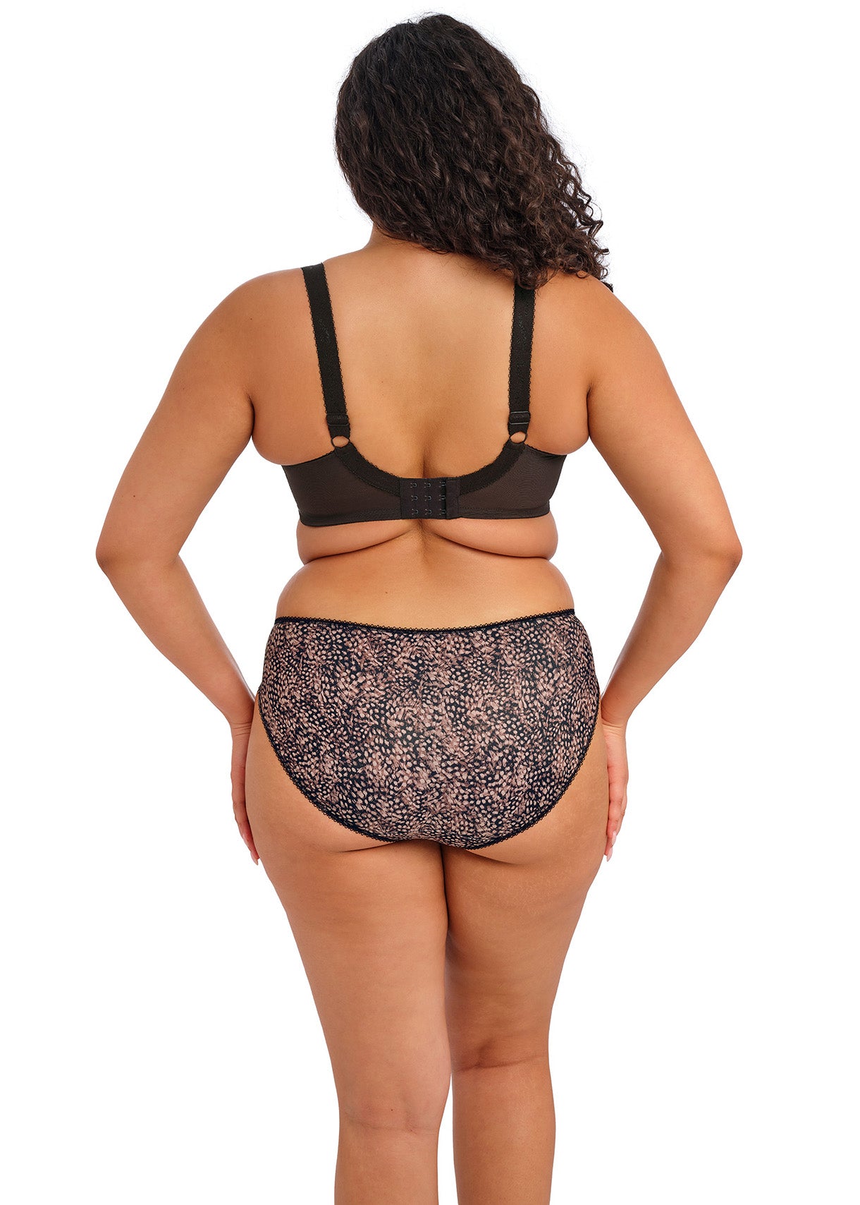 ELOMI Morgan Ebony stretch banded bra in black, with smooth fabric and supportive design, shown on a white background.